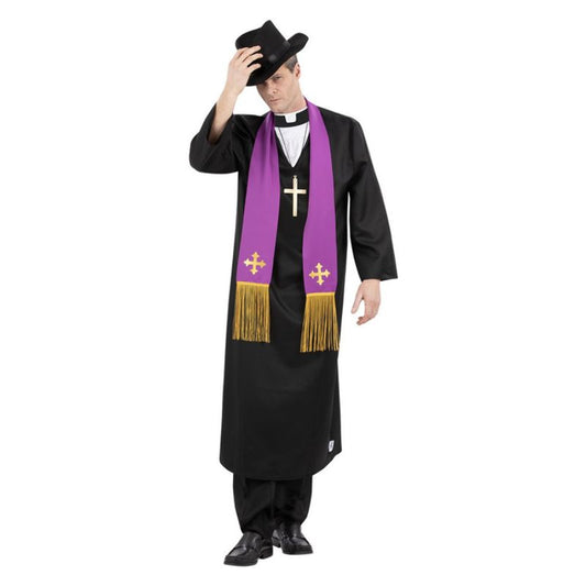 The Exorcist Father Merrin Priest Costume Robe with Inserted Collar Stole Cross Necklace and Hat 1