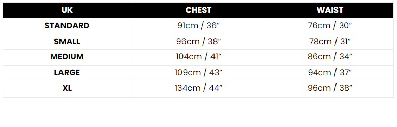 Size Chart The Flash Adult Deluxe Costume Movie