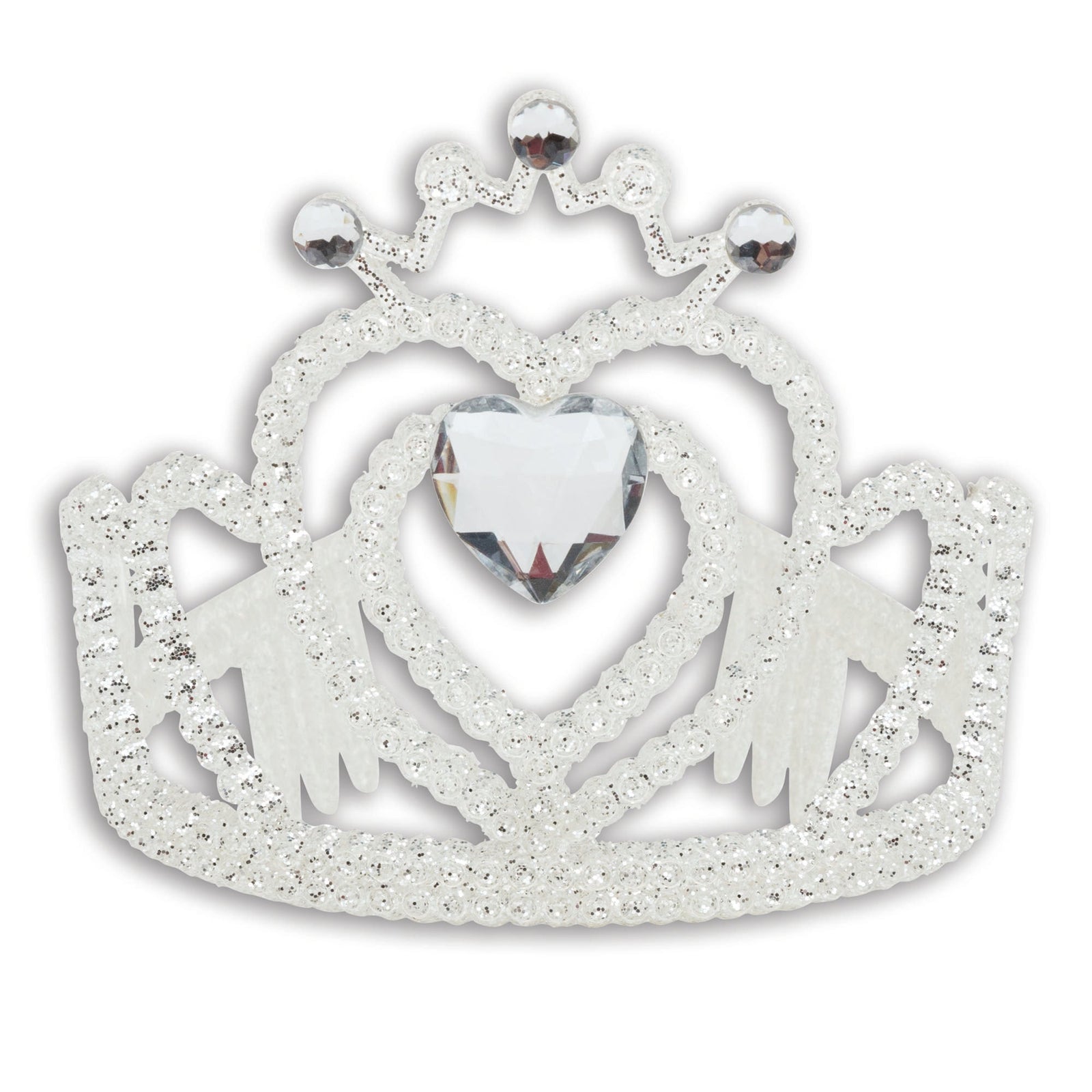 Tiara White Glitter + Heart Stone Costume Accessory 1