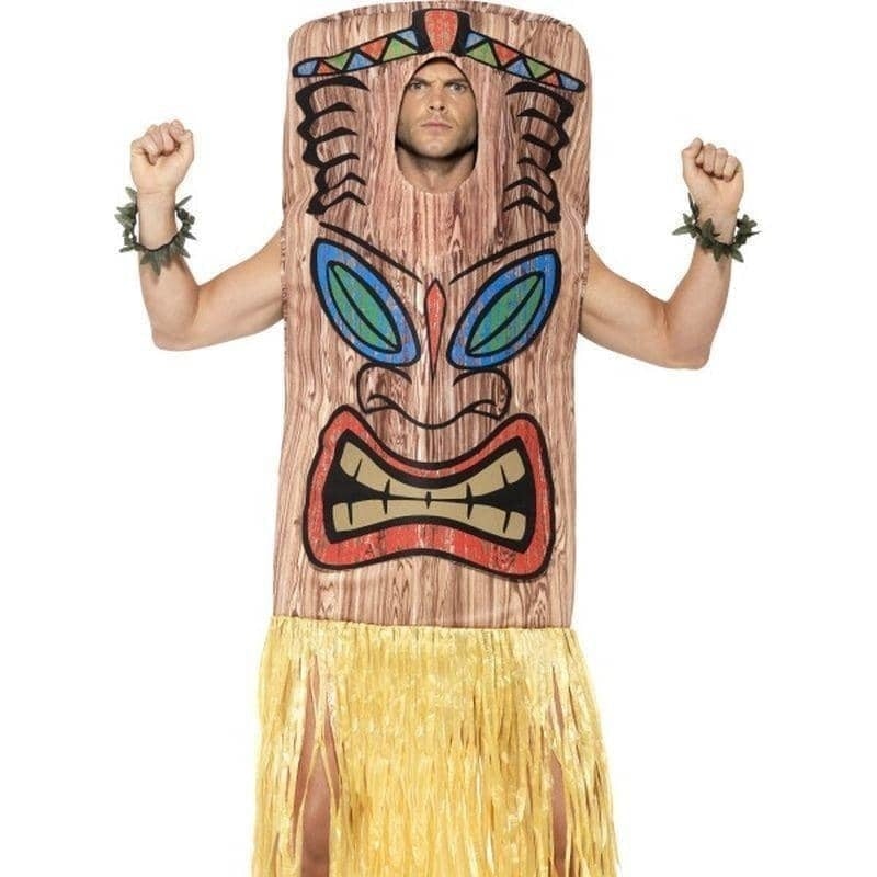 Tiki Totem Costume Adult Brown Tabard with Attached Yellow Skirt Wrist and Ankle Cuffs 4