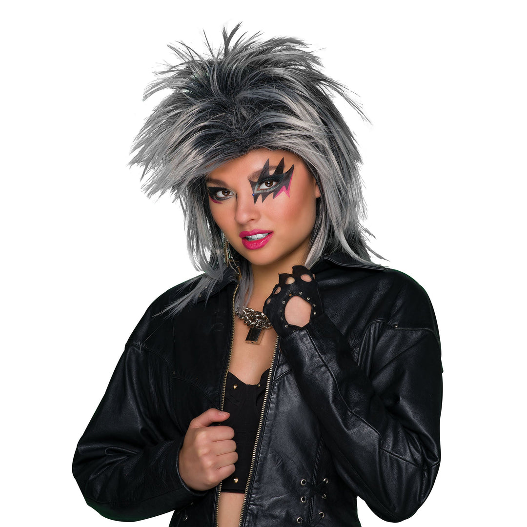 Tina Turner Two Tone Wig Grey Black Punk Hair_1