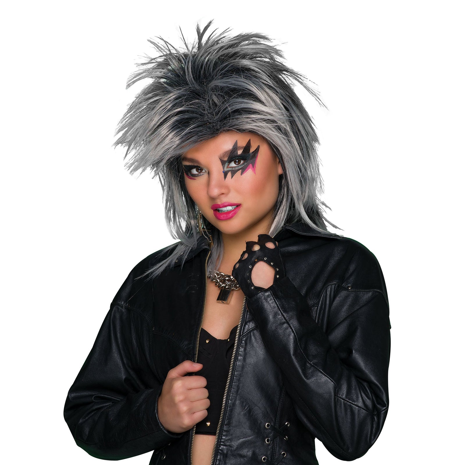 Tina Turner Two Tone Wig Grey Black Punk Hair 1