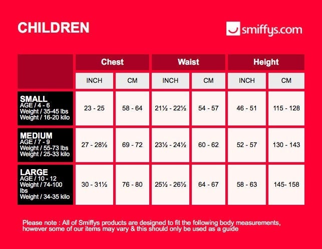 Size Chart Toddler Hansel Costume