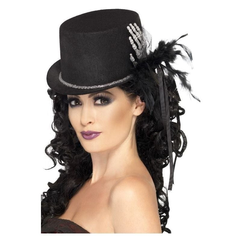 Top Hat Adult Black Skeleton Hand Feathers Ribbons 1