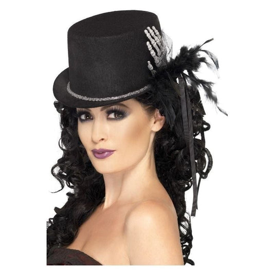 Top Hat Adult Black Skeleton Hand Feathers Ribbons 1
