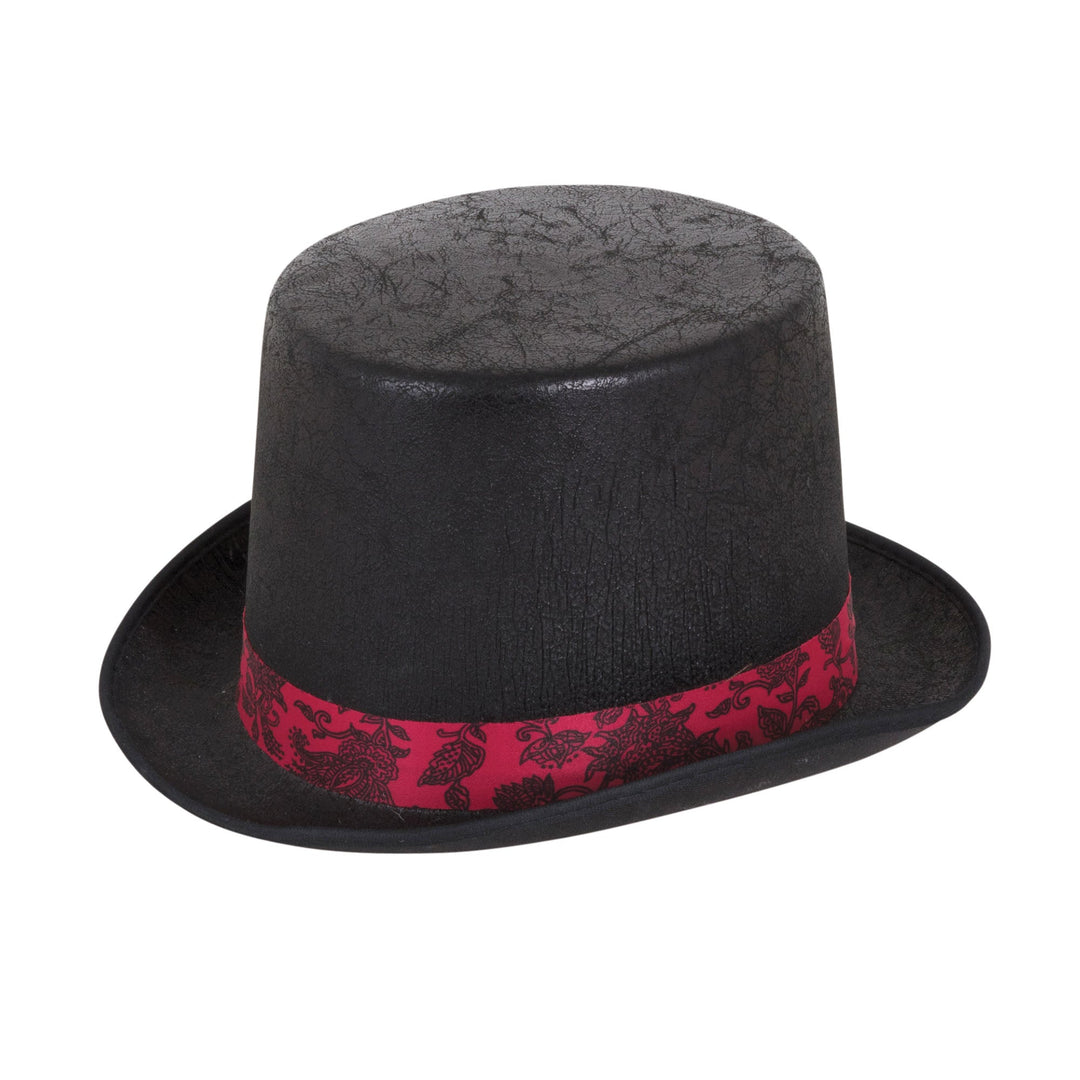 Top Hat " Aged" Look Black With Red Band Hats_1