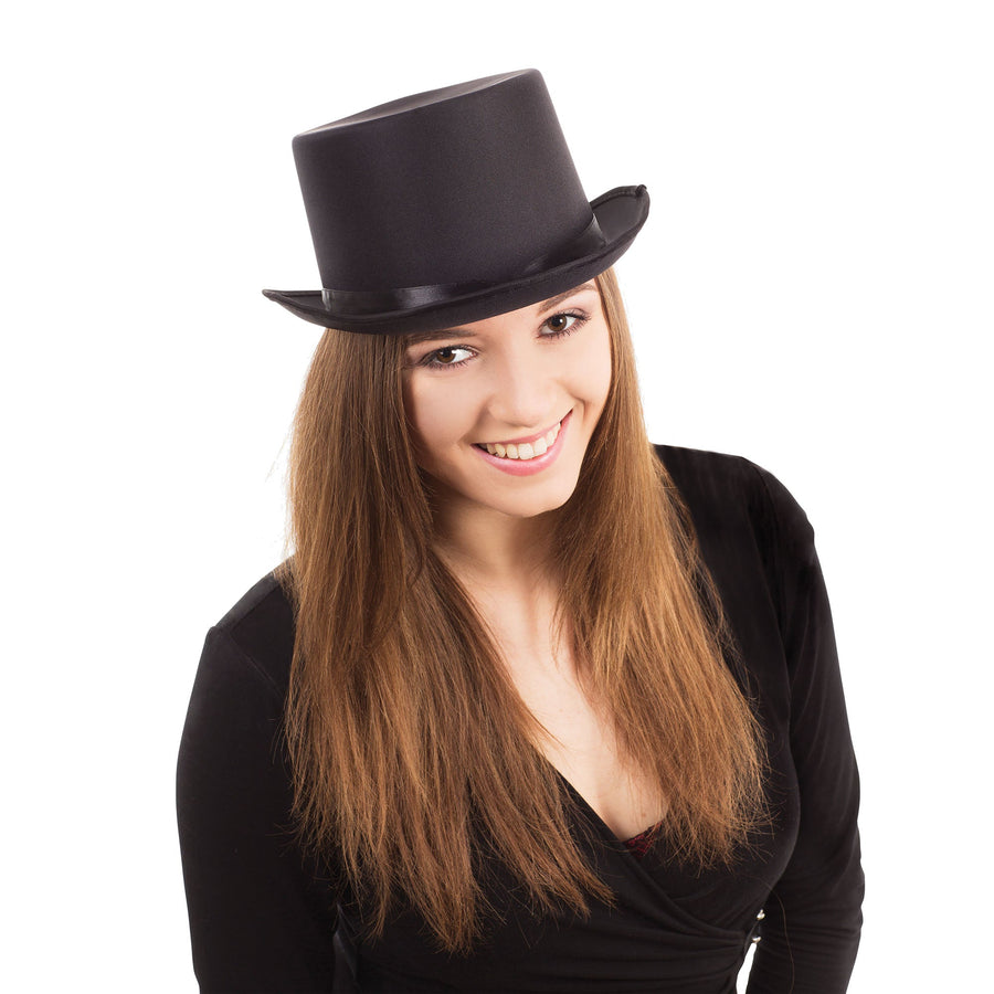 Top Hat Black Satin Look Victorian Costume Topper_1