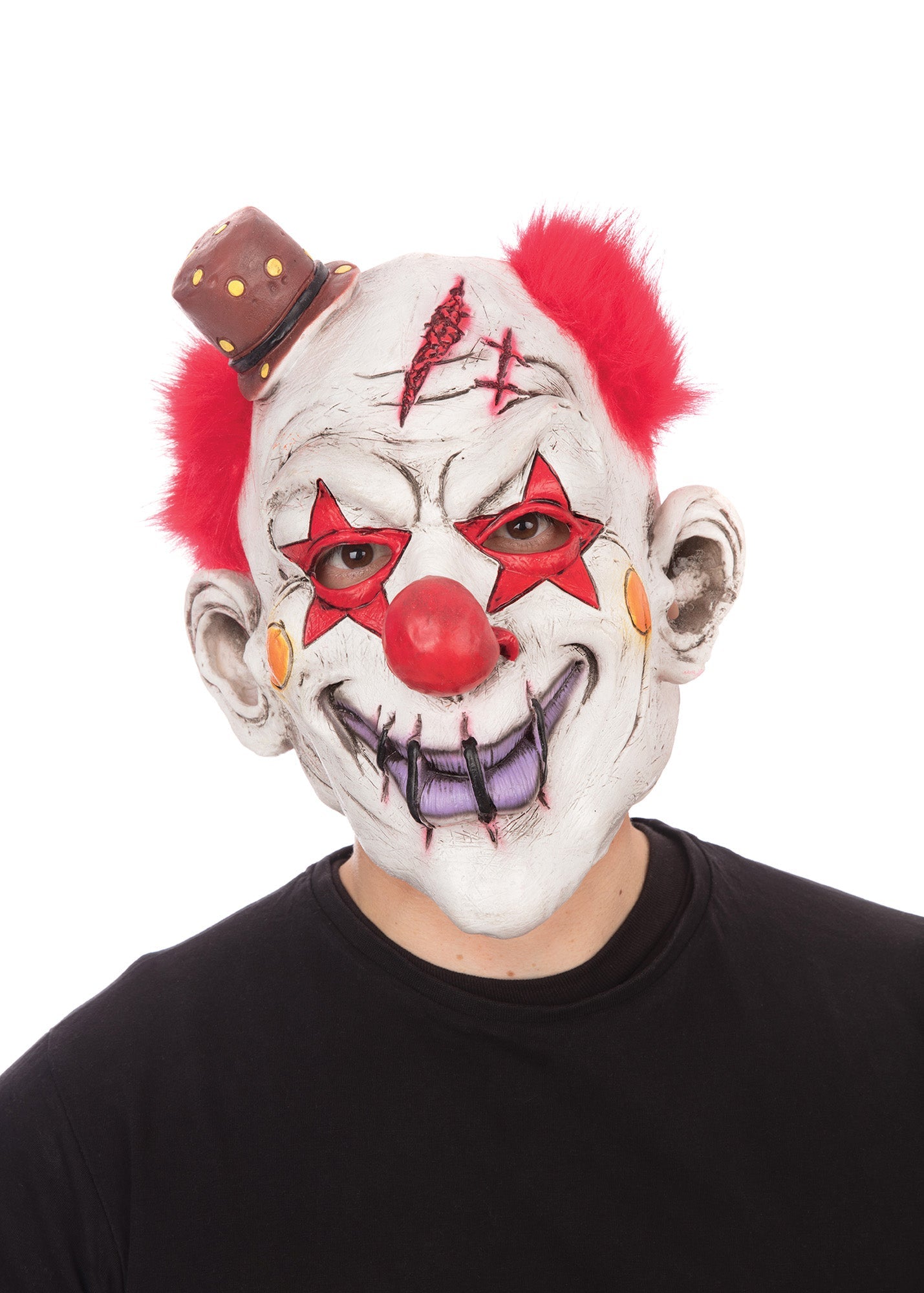 Top Hat Horror Clown Mask with Red Hair 1