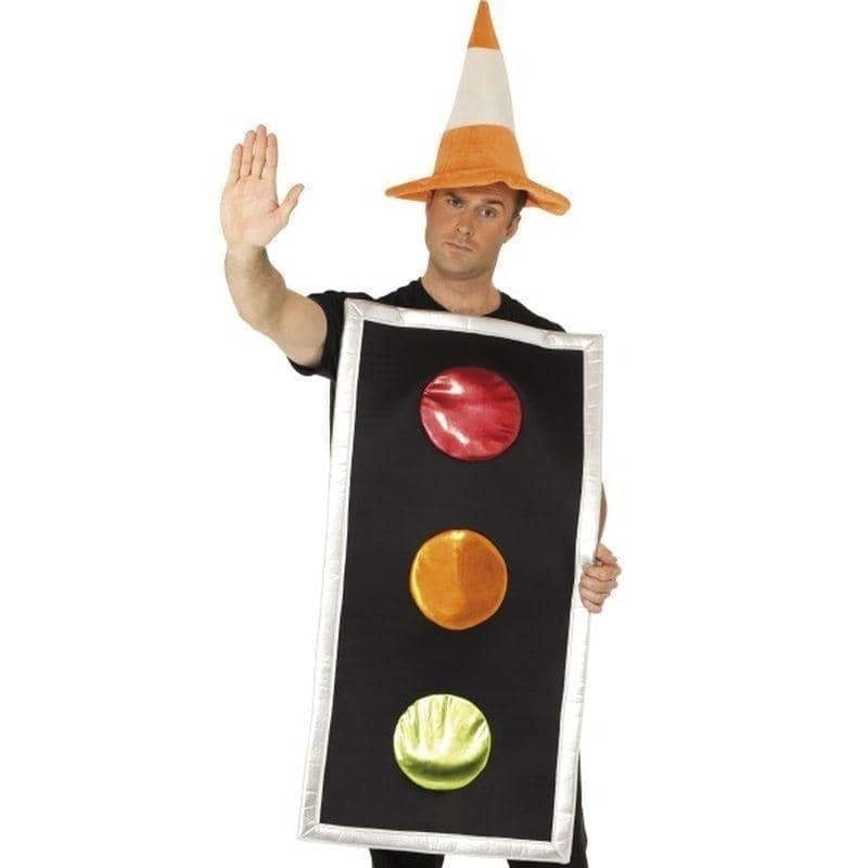 Traffic Light Costume Adult Black Tabard Orange Hat 1