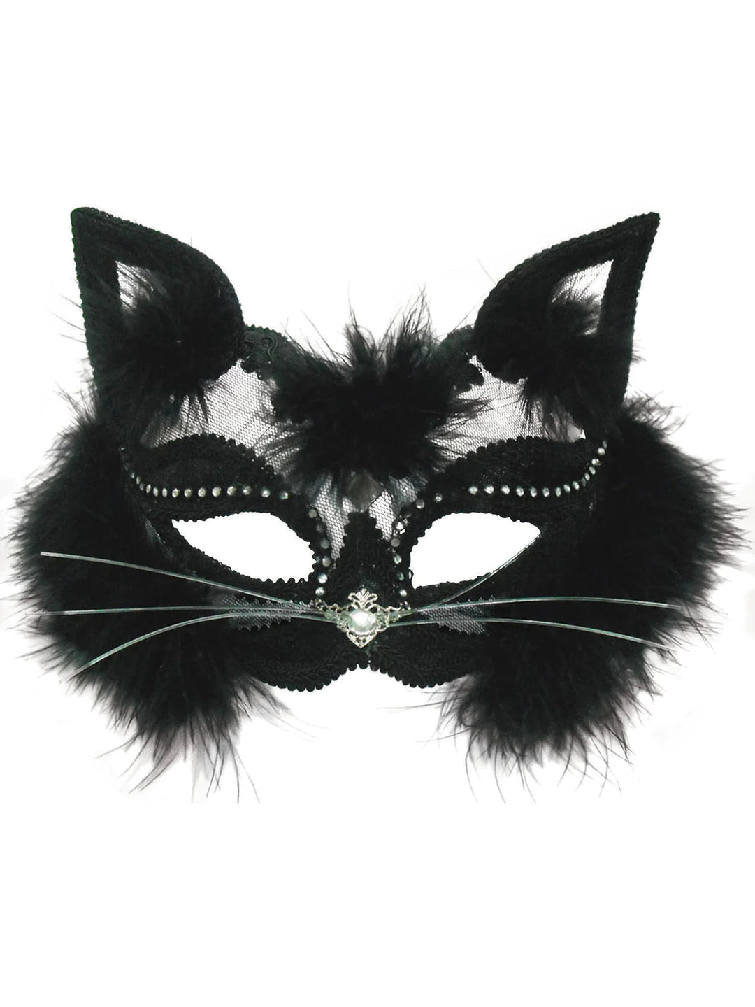 Transparent Black Cat Mask with Fur