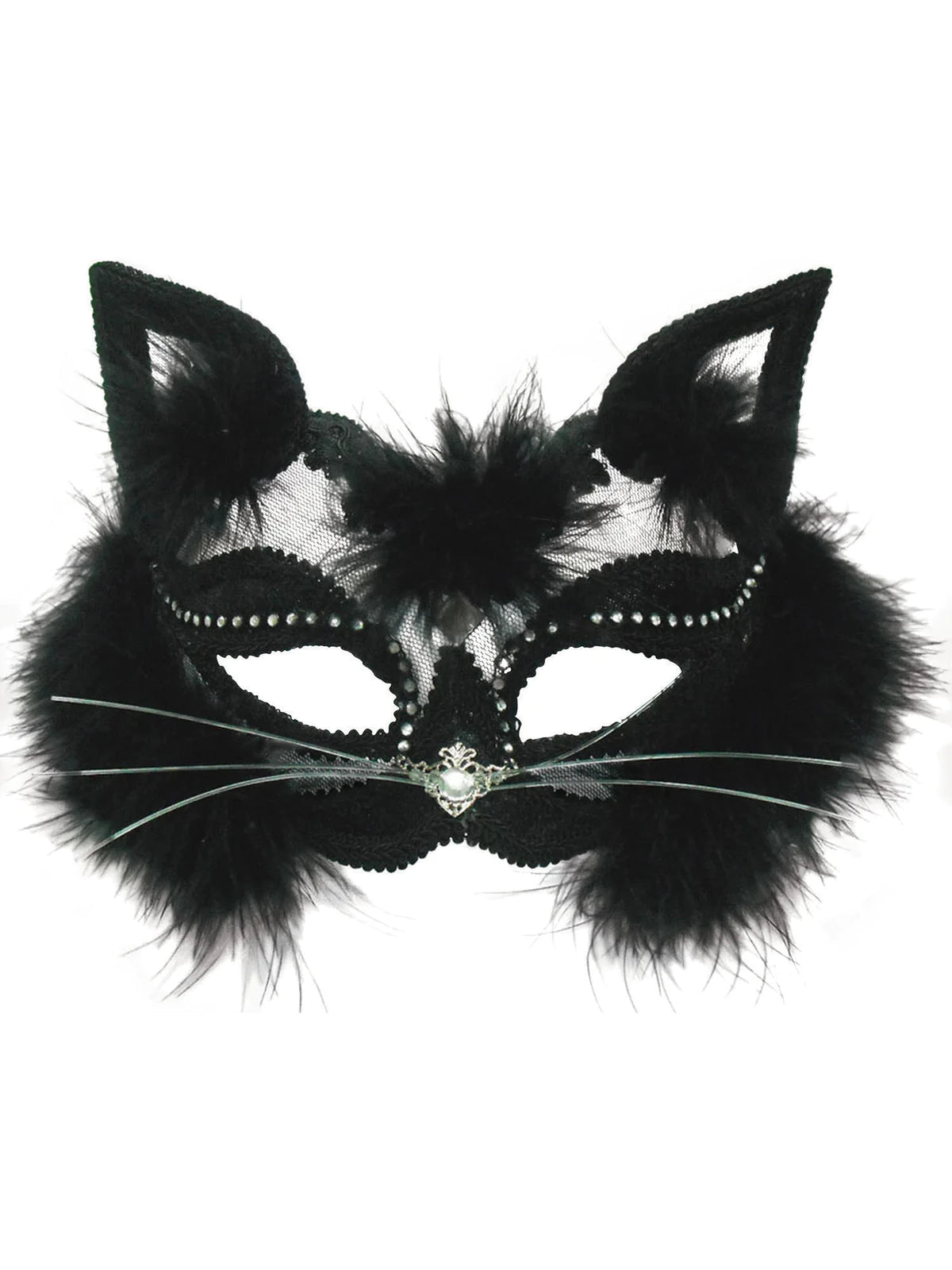Transparent Black Cat Mask with Fur 2