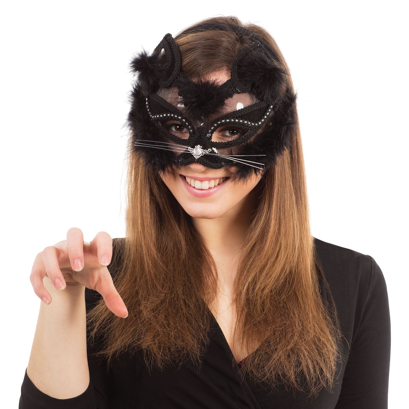 Transparent Black Cat Mask with Fur 1