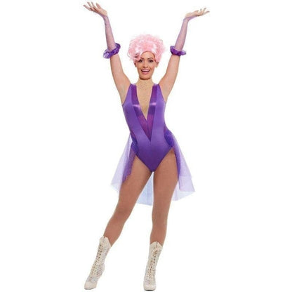 Trapeze Artist Costume Adult Purple Bodysuit Gloves 1