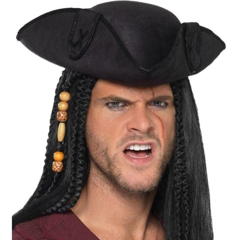 Tricorn Pirate Captain Hat Adult Black_1