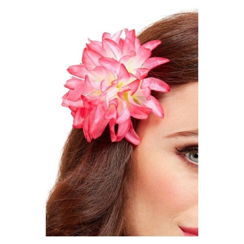 Tropical Hawaiian Flower Hair Clip Pink and Yellow Festival Costume Accessory 1