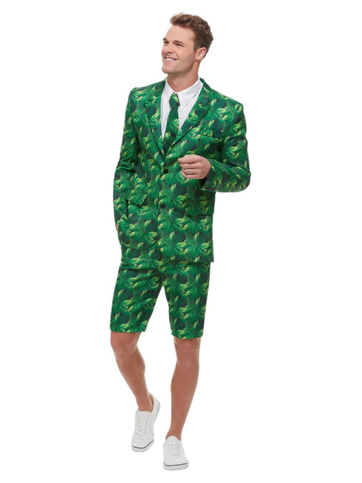 Tropical Palm Tree Suit Adult Green Jacket Shorts Tie