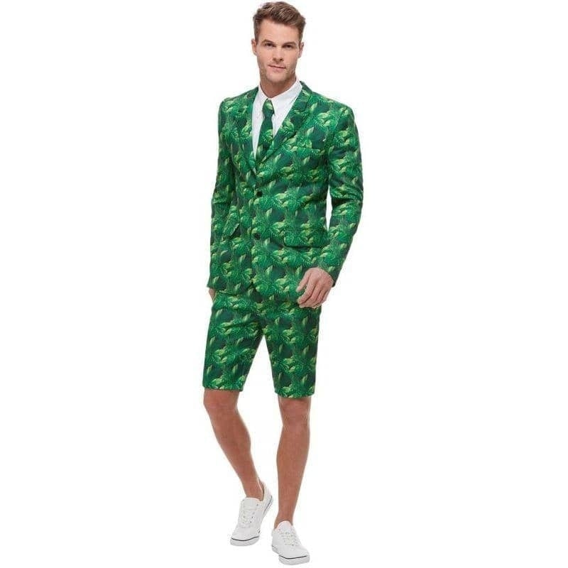Tropical Palm Tree Suit Adult Green Jacket Shorts Tie_1