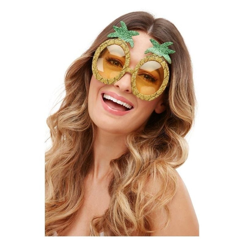 Tropical Pineapple Glitter Glasses Yellow and Green Hawaiian Party Accessory 1