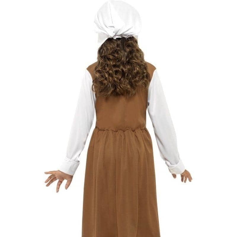 Tudor Girl Costume Brown Dress White Hat and Mock Apron 2
