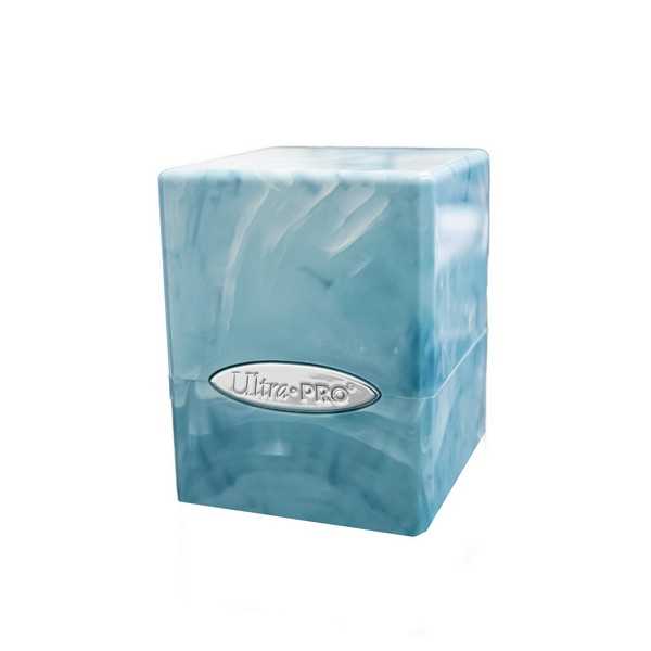 Marble Satin Cube Deck Box - Light Blue / White 1