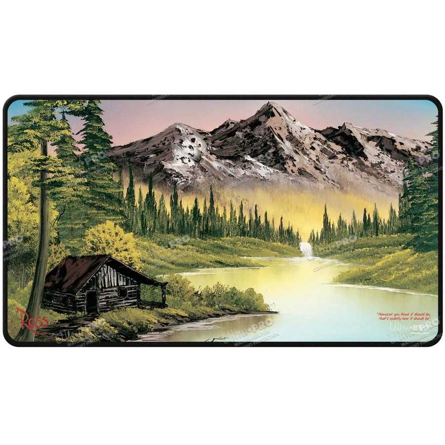 Bob Ross Mountain Retreat Black Stitched Playmat 1