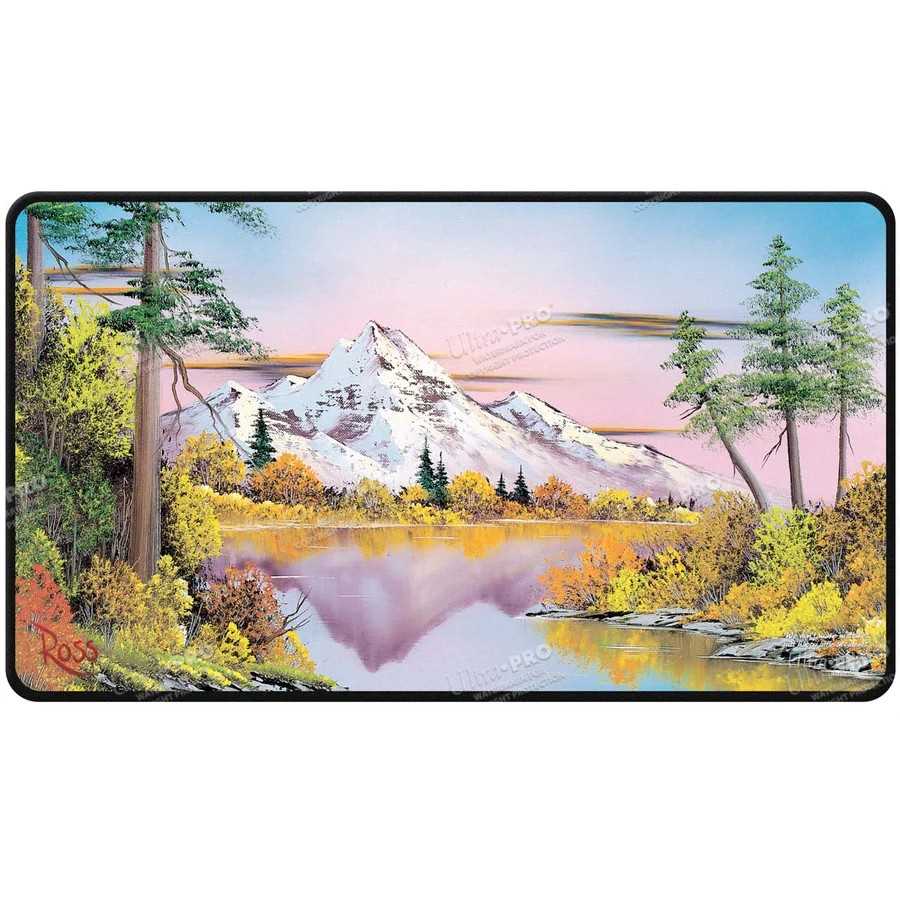 Bob Ross Mighty Mountain Lake Black Stitched Playmat 1