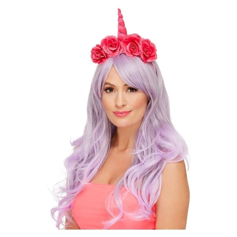Unicorn Headband Pink with Flowers Adult Fantasy Costume Accessory 1
