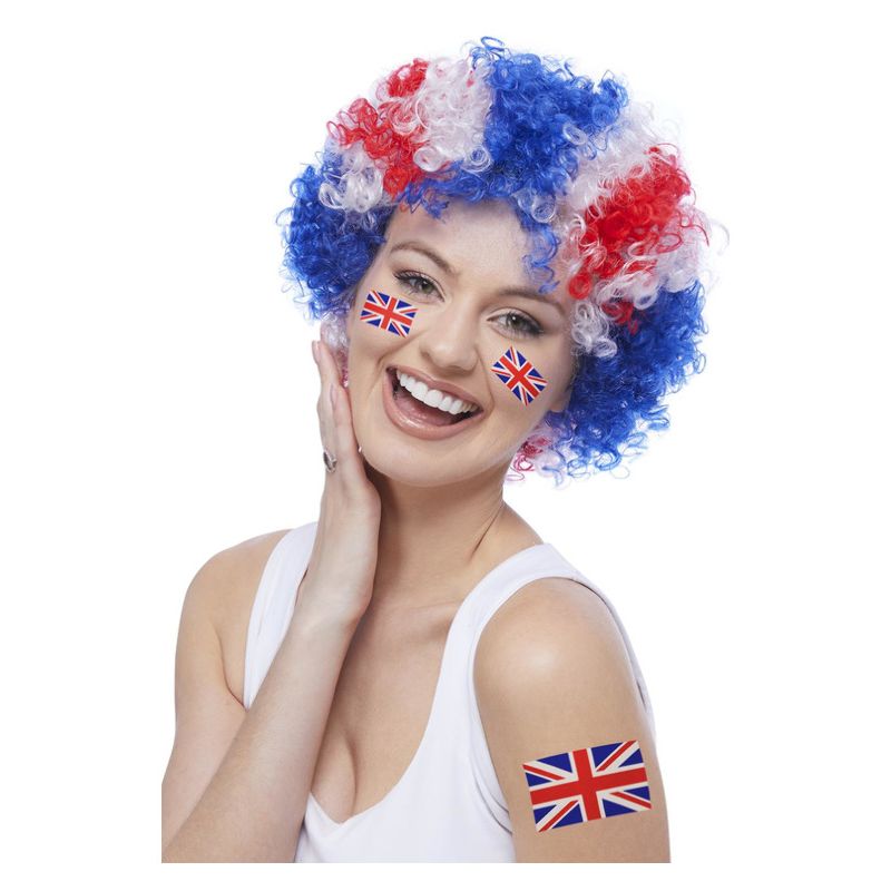 Union Jack Afro Wig Adult Red White Blue 1