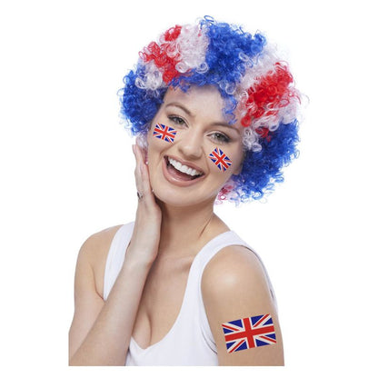 Union Jack Afro Wig Adult Red White Blue 1