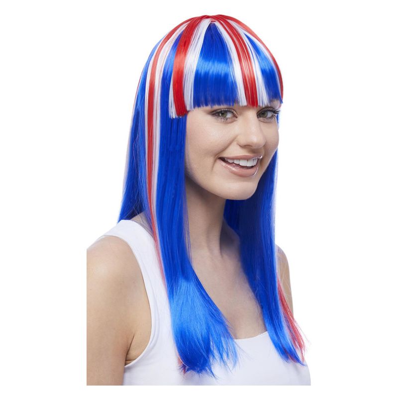 Union Jack Glamourama Wig Adult Blue White Red_1