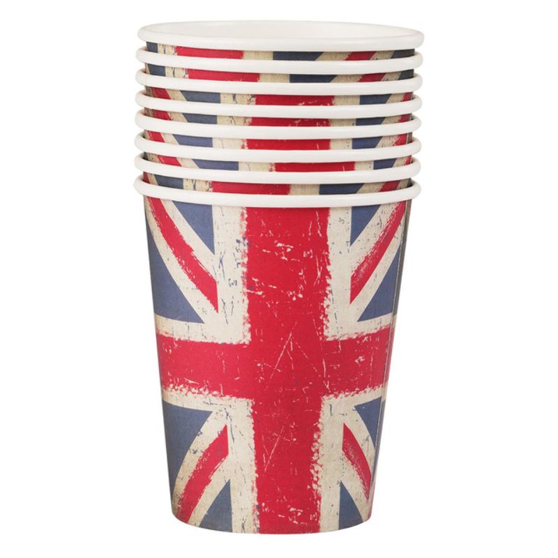 Union Jack Vintage Style Print Paper Cups 8 Pack 9oz Party Accessory 1