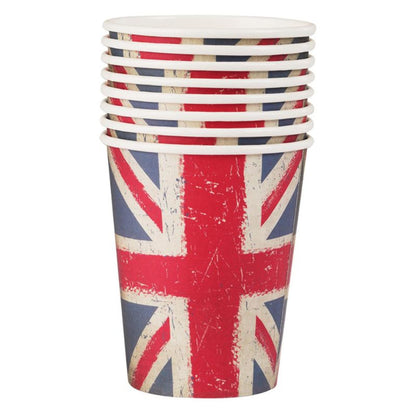 Union Jack Vintage Style Print Paper Cups 8 Pack 9oz Party Accessory 1