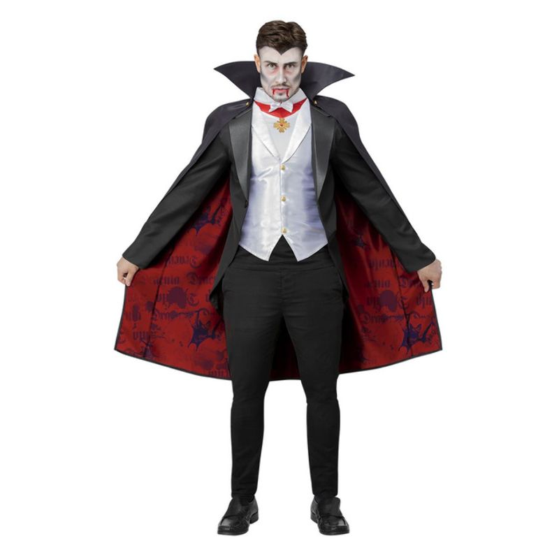 Dracula Costume Adult Black Jacket with Mock Waistcoat 1