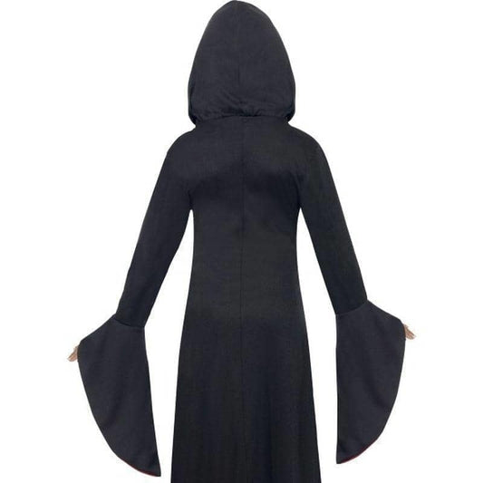 Vamp Costume Kids Red Black Hooded Dress with Lace Up Detail 2