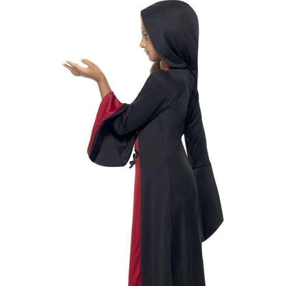Vamp Costume Kids Red Black Hooded Dress with Lace Up Detail 4