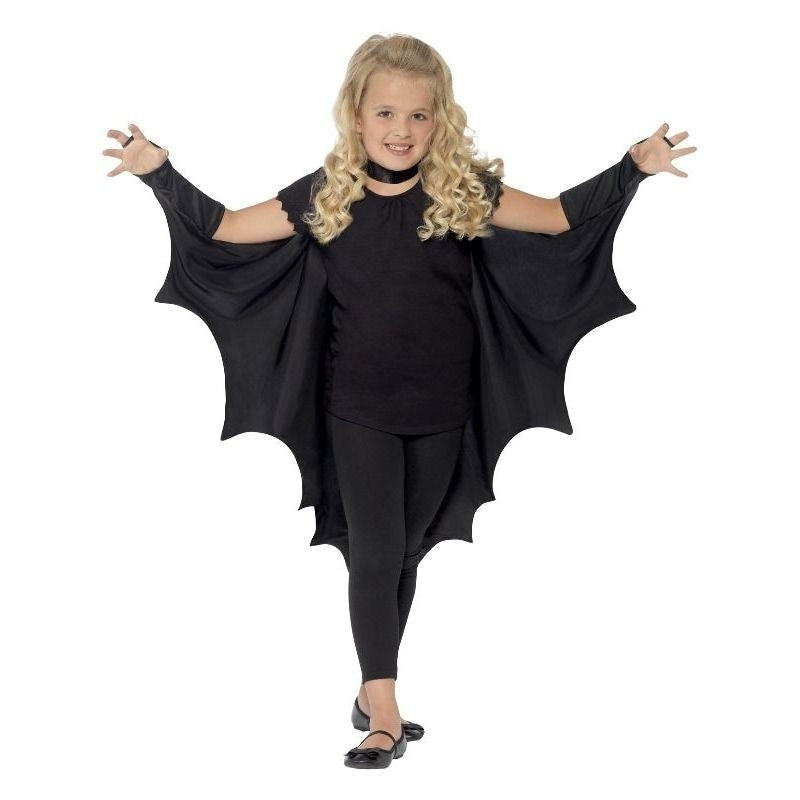 Kids Vampire Bat Wings Black High Collar with Attached Gloves Velcro Neck 2