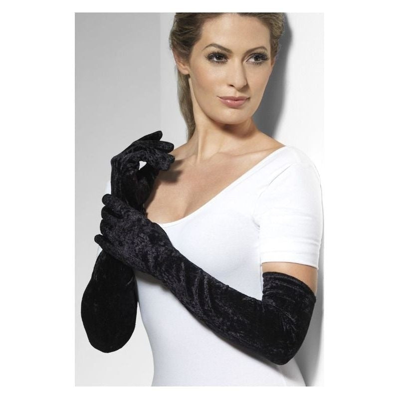 Velveteen Gloves Adult Black Long 53cm