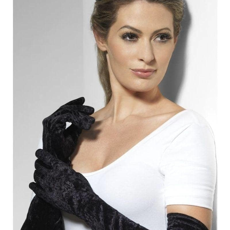 Velveteen Gloves Adult Black Long 53cm