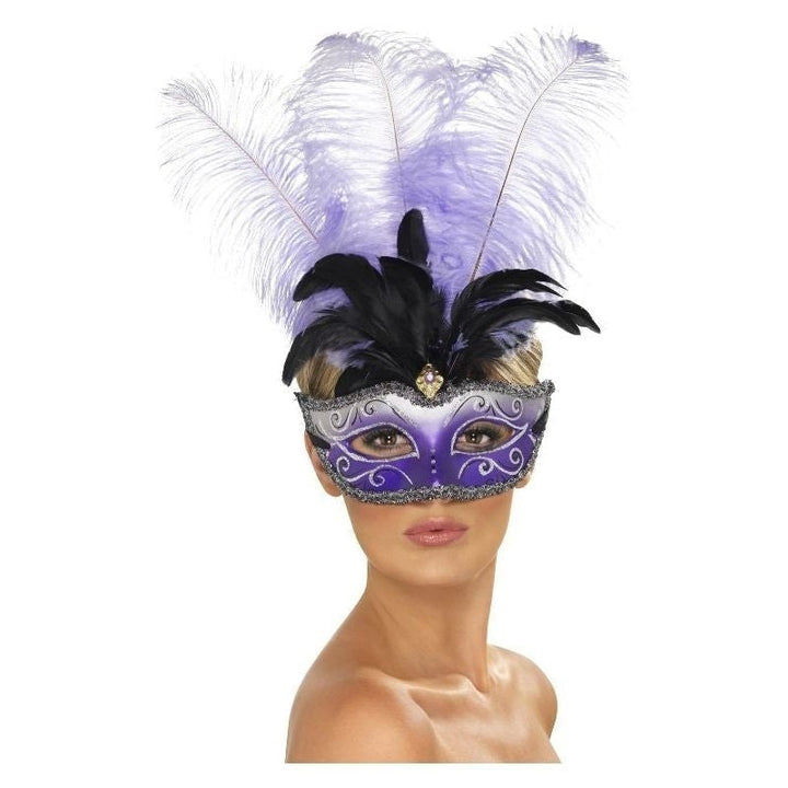 Size Chart Venetian Colombina Eyemask With Multicolour Plume Adult Purple