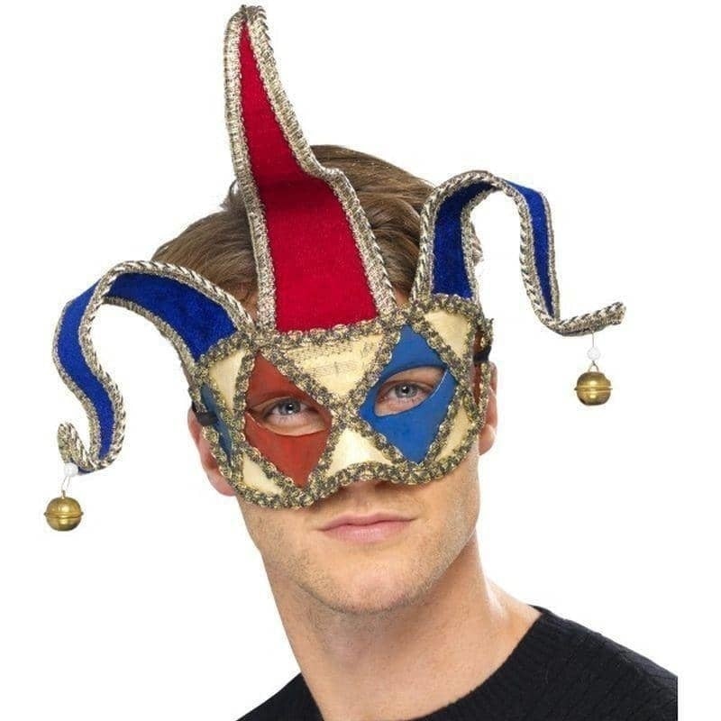 Venetian Musical Jester Eyemask Adult Red Blue_1