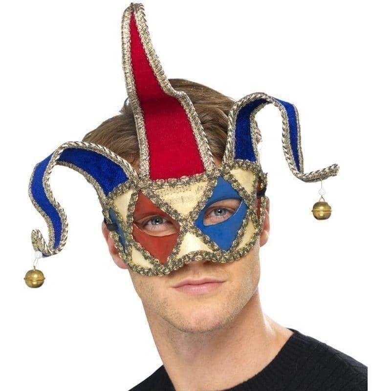 Venetian Musical Jester Eyemask Red Blue Adult Costume Accessory 2