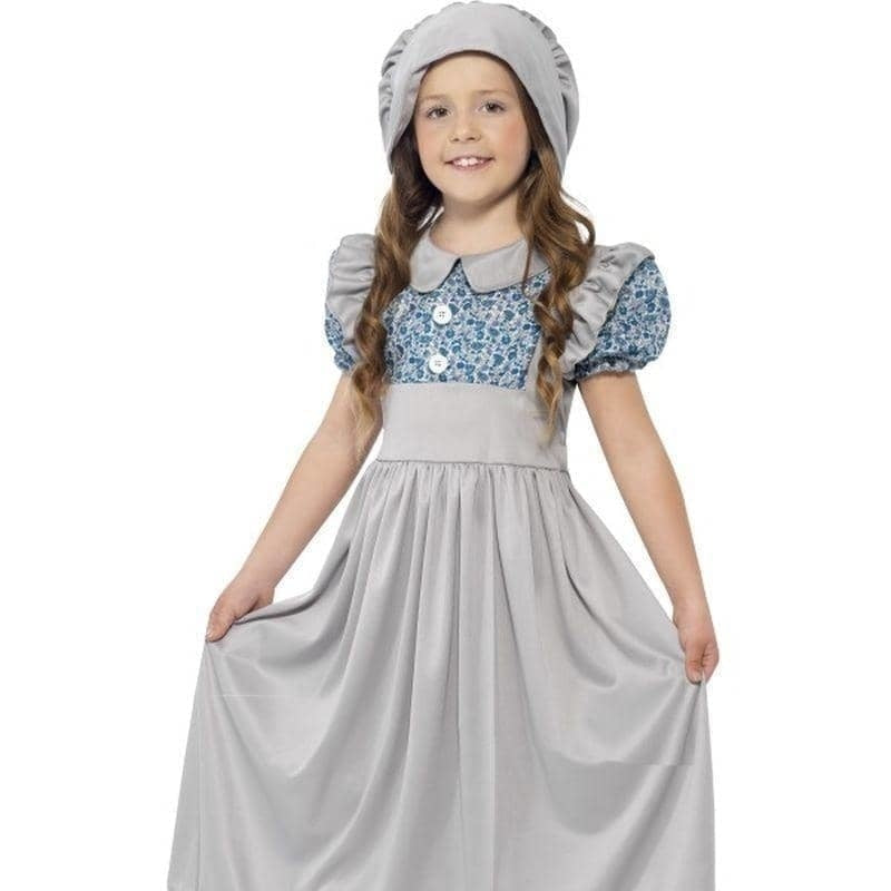 Victorian School Girl Kids Costume Grey Dress Hat_1