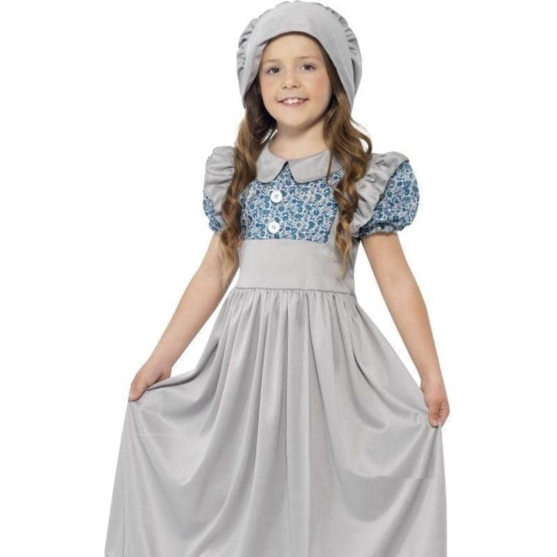 Victorian School Girl Kids Costume Grey Dress Hat 1
