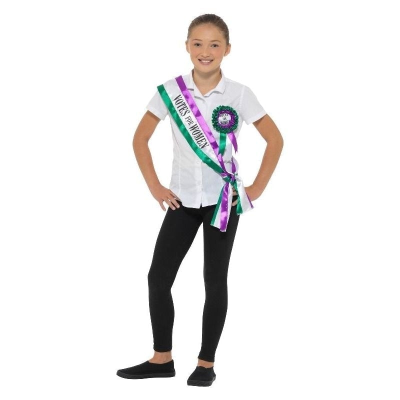 Victorian Suffragette Kit Childs White Purple Sash and Rosette 2