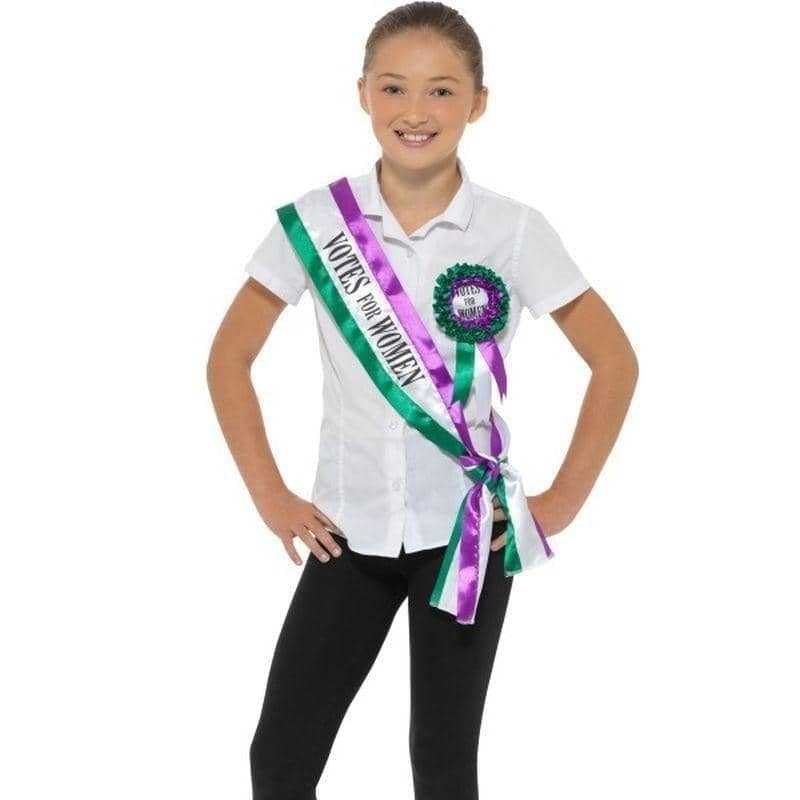 Victorian Suffragette Kit Childs White Purple Sash and Rosette 1