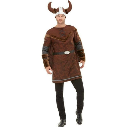 Viking Barbarian Costume Adult Brown Tunic Cape and Helmet 1