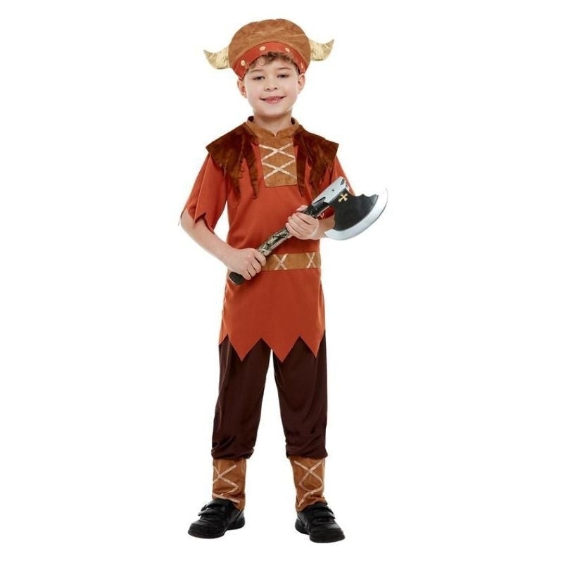 Viking Costume Kids Brown Top Trousers and Hat with Horns 1