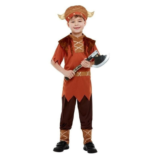 Viking Costume Kids Brown Top Trousers and Hat with Horns 1