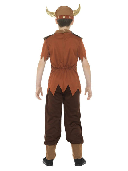 Viking Costume Kids Brown Top Trousers and Hat with Horns 3
