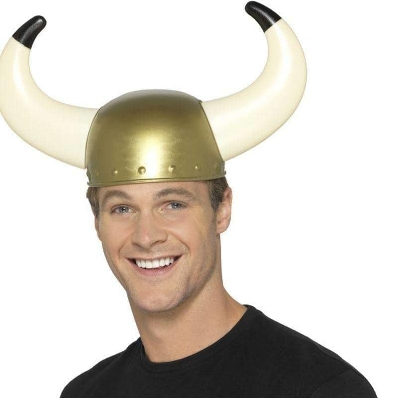 Viking Helmet Adult Gold with White Bull Horns_1